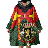 Belgium Wearable Blanket Hoodie with Royal Coat of Arms Crown Lion Red Green Checker Spirit