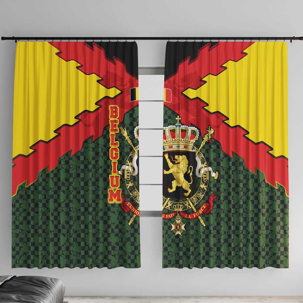 Belgium Window Curtain with Royal Coat of Arms Crown Lion Red Green Checker Spirit