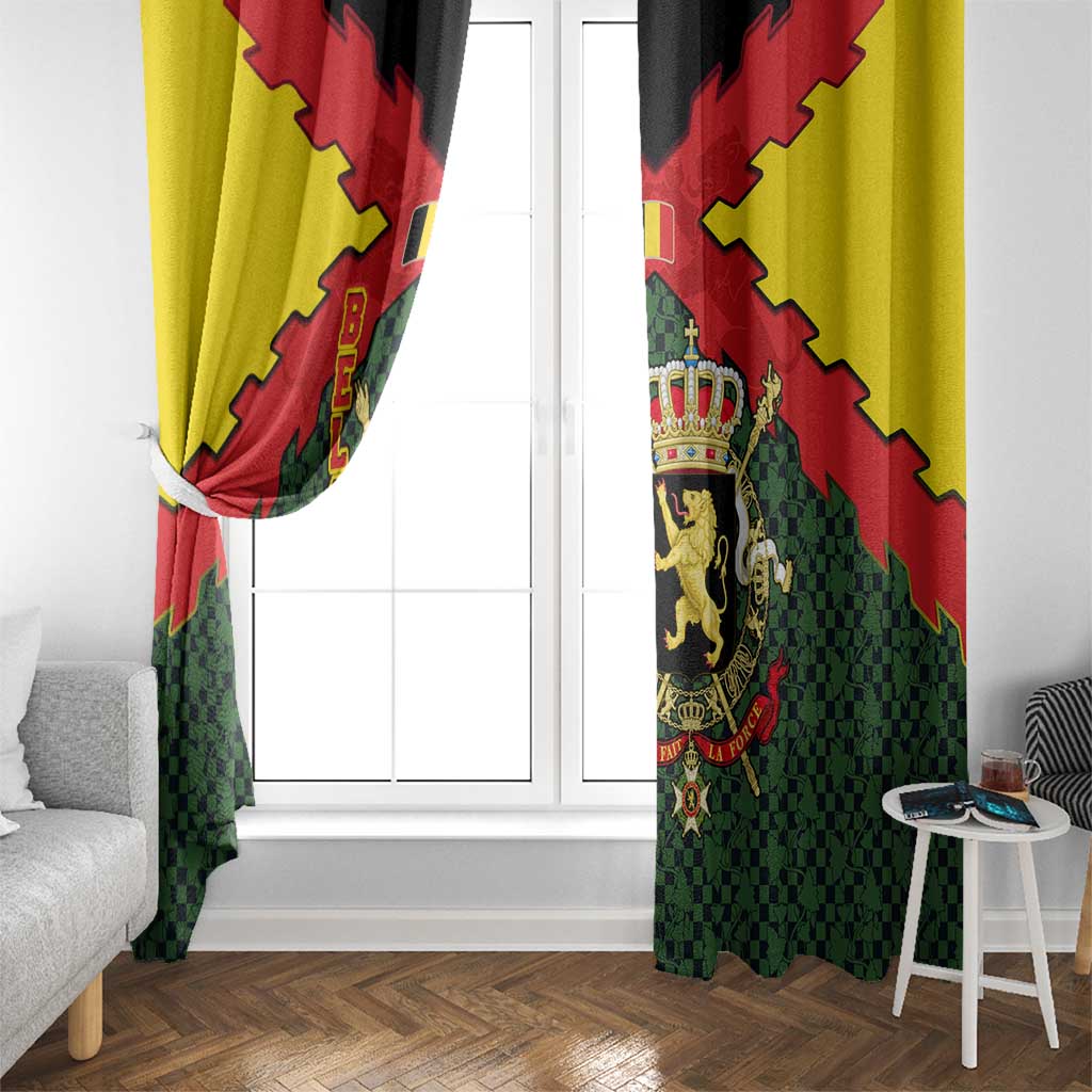 Belgium Window Curtain with Royal Coat of Arms Crown Lion Red Green Checker Spirit
