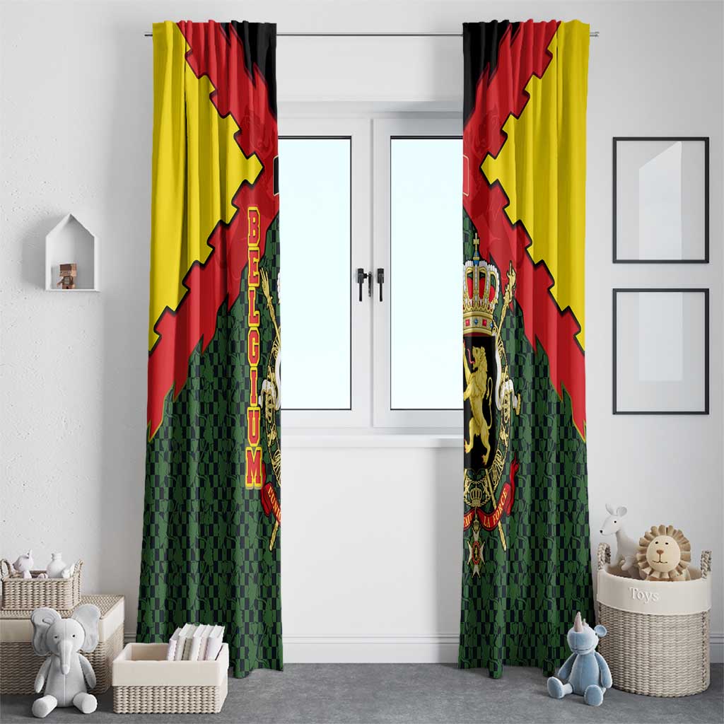 Belgium Window Curtain with Royal Coat of Arms Crown Lion Red Green Checker Spirit