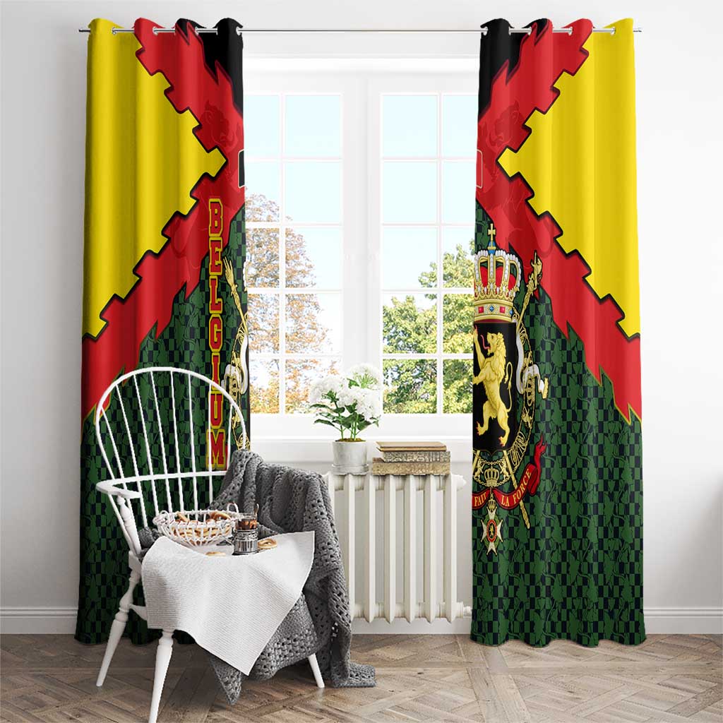 Belgium Window Curtain with Royal Coat of Arms Crown Lion Red Green Checker Spirit