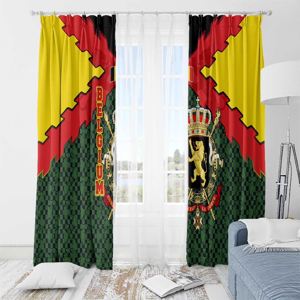 Belgium Window Curtain with Royal Coat of Arms Crown Lion Red Green Checker Spirit