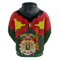 Belgium Zip Hoodie with Royal Coat of Arms Crown Lion Red Green Checker Spirit