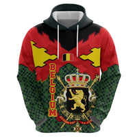 Belgium Zip Hoodie with Royal Coat of Arms Crown Lion Red Green Checker Spirit