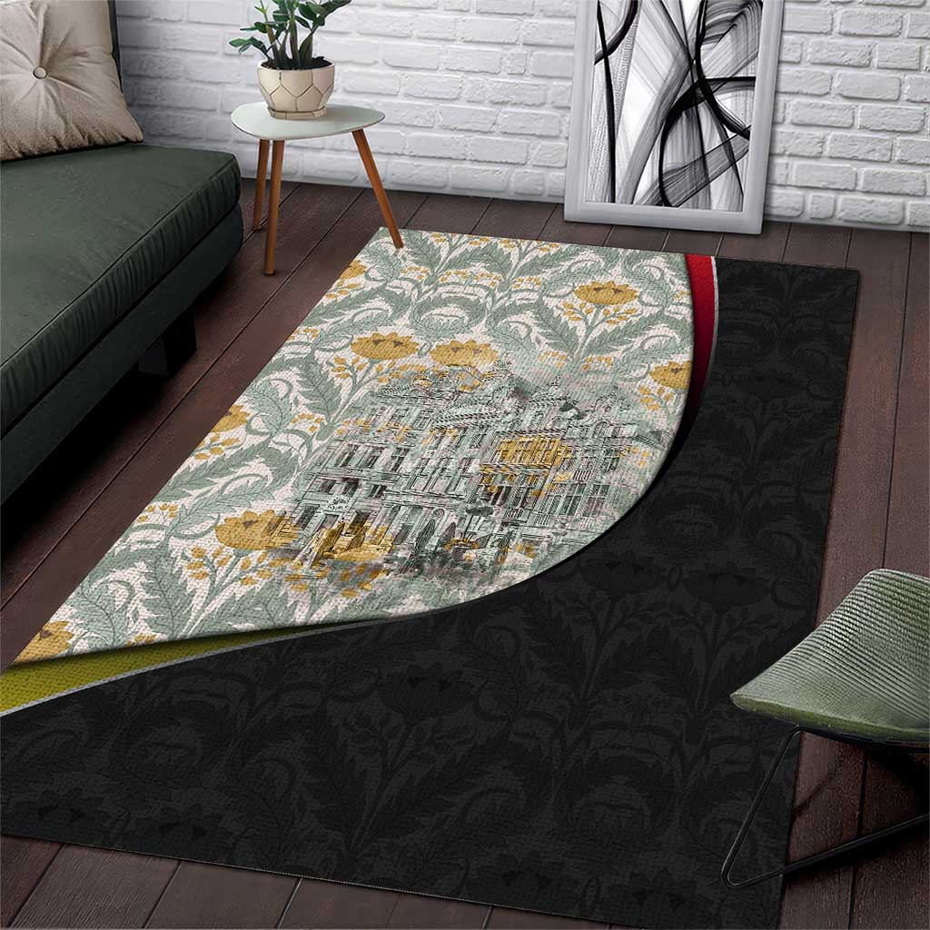 Belgium Area Rug with Grand Place Brussels Art Nouveau Floral Spirit