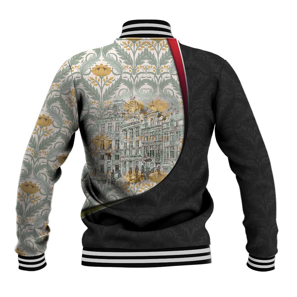 Belgium Baseball Jacket with Grand Place Brussels Art Nouveau Floral Spirit