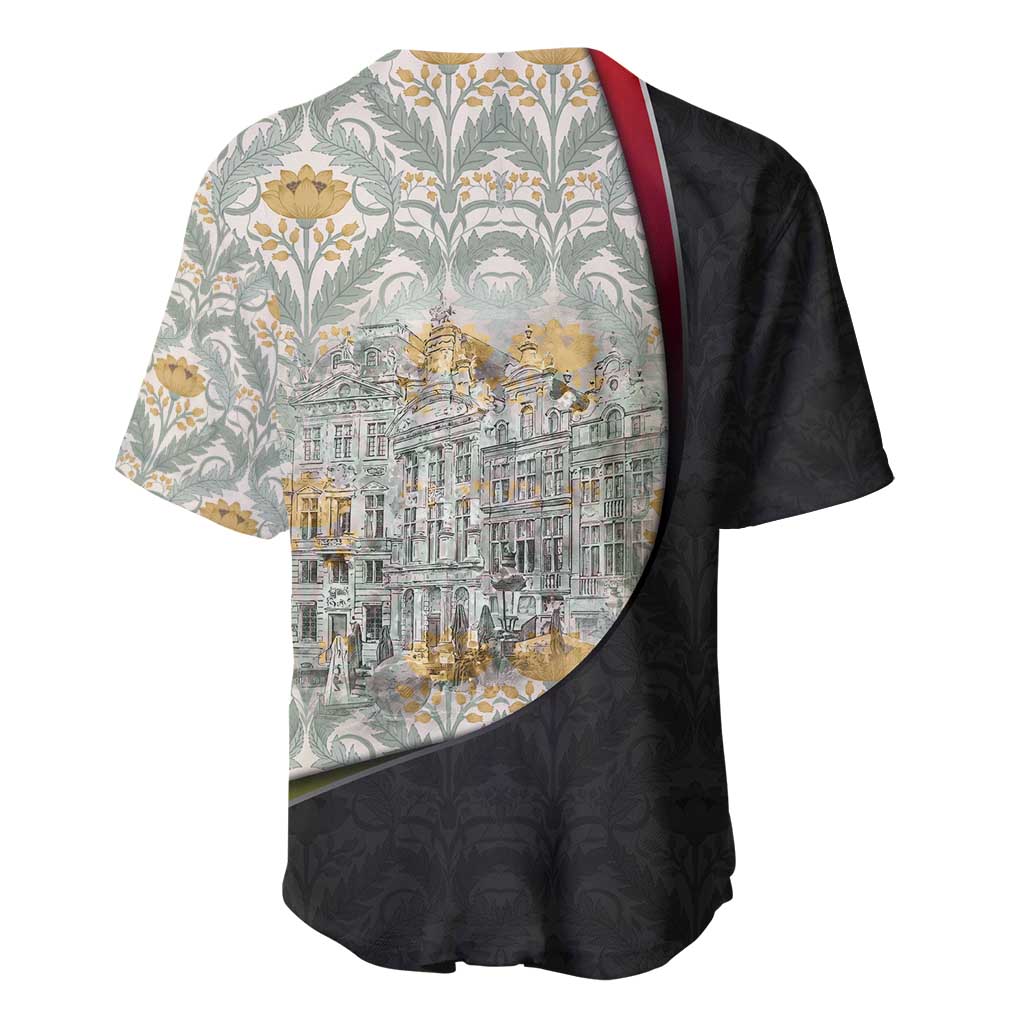 Belgium Baseball Jersey with Grand Place Brussels Art Nouveau Floral Spirit