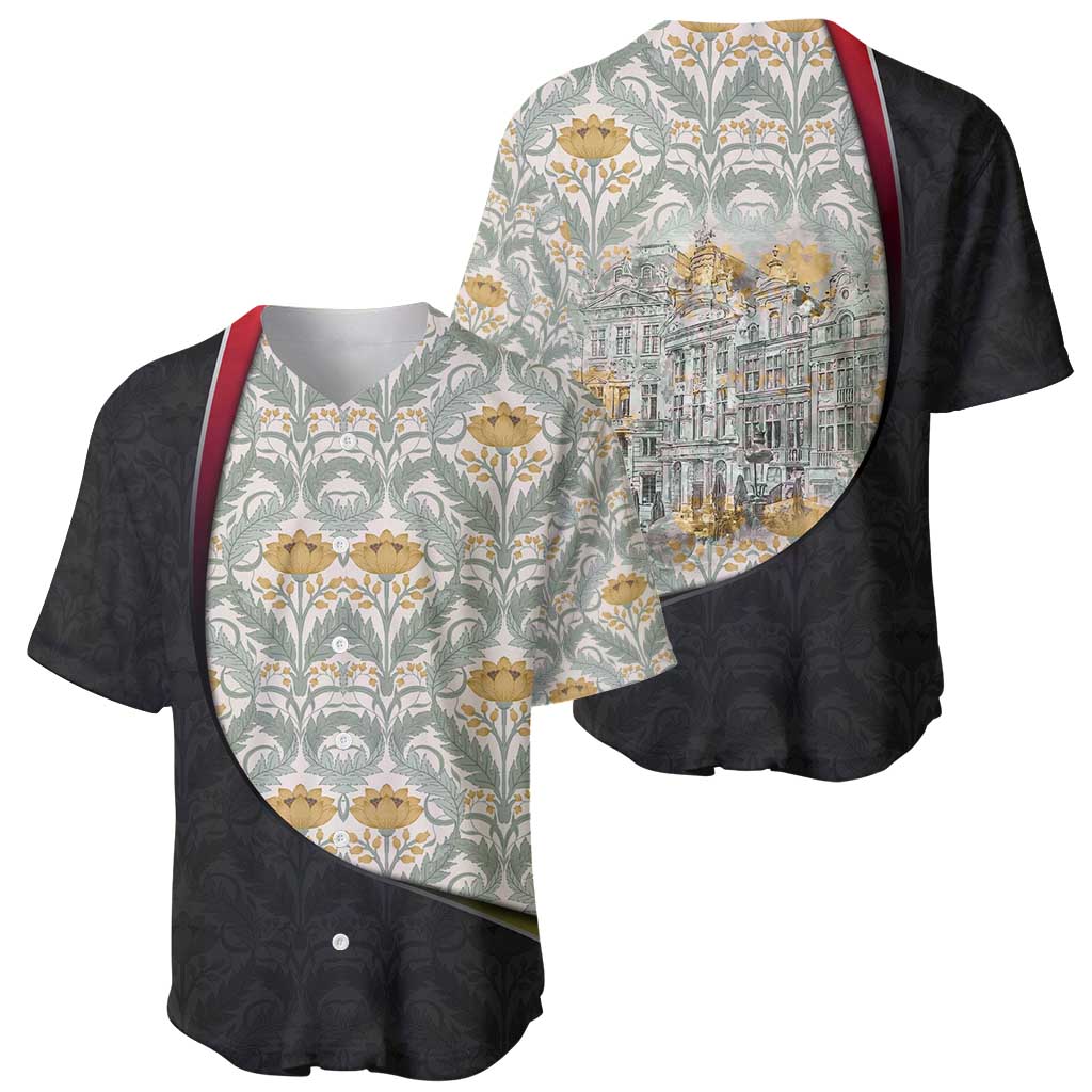 Belgium Baseball Jersey with Grand Place Brussels Art Nouveau Floral Spirit