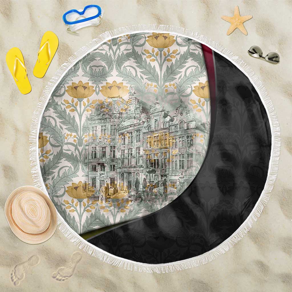 Belgium Beach Blanket with Grand Place Brussels Art Nouveau Floral Spirit