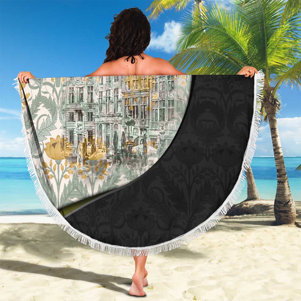 Belgium Beach Blanket with Grand Place Brussels Art Nouveau Floral Spirit
