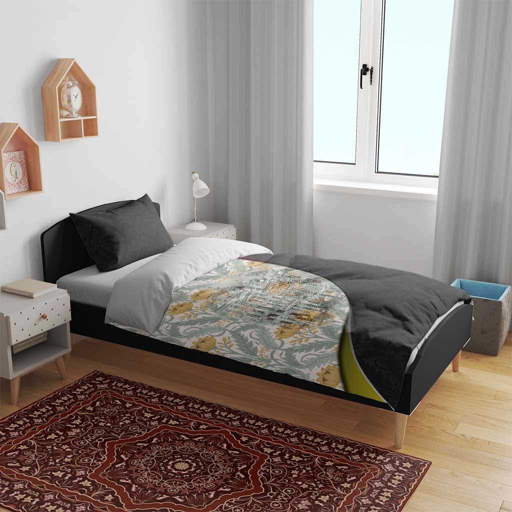 Belgium Bedding Set with Grand Place Brussels Art Nouveau Floral Spirit