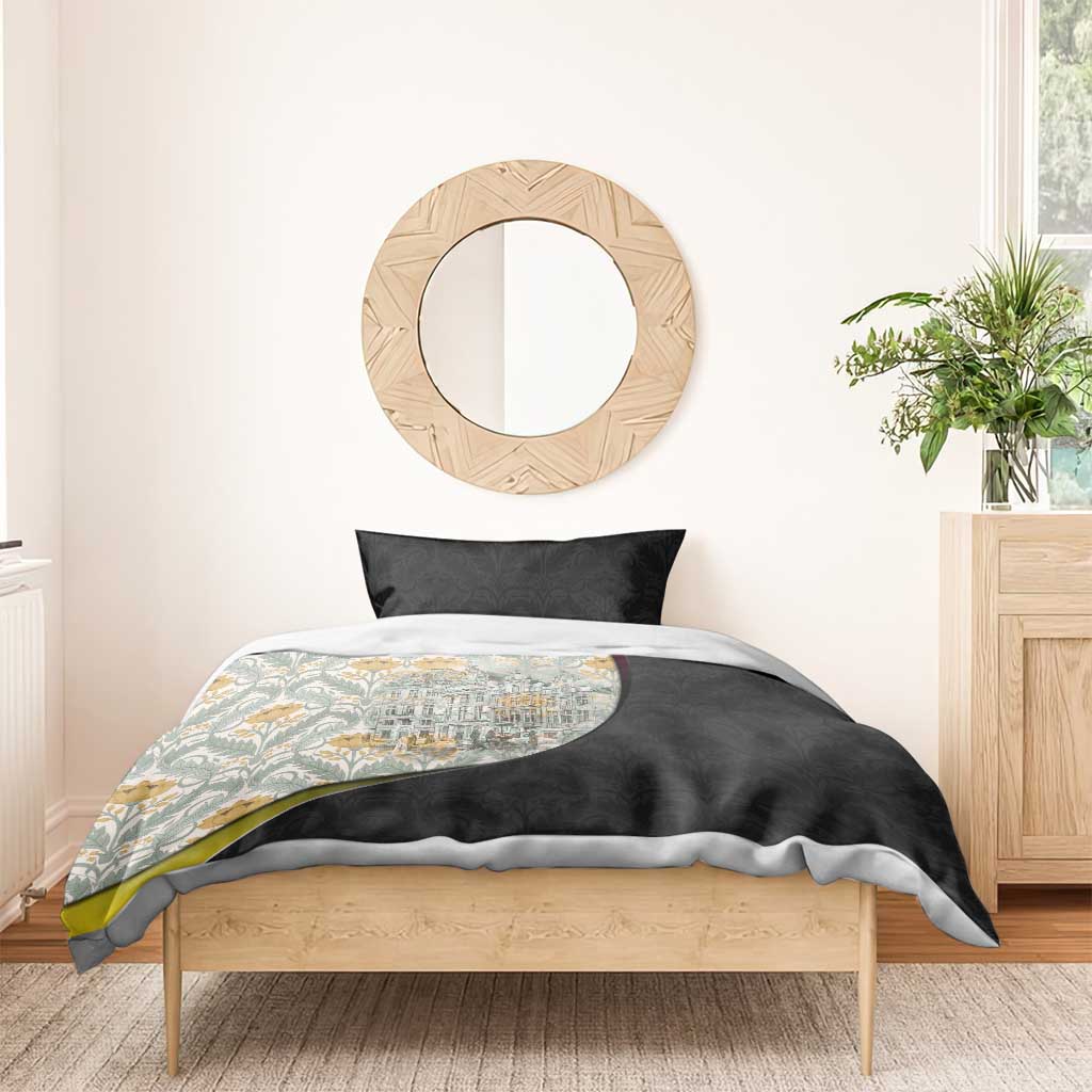 Belgium Bedding Set with Grand Place Brussels Art Nouveau Floral Spirit