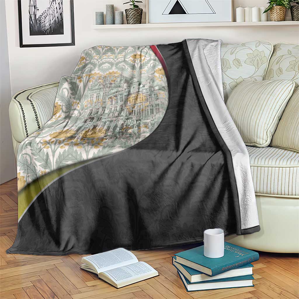 Belgium Blanket with Grand Place Brussels Art Nouveau Floral Spirit