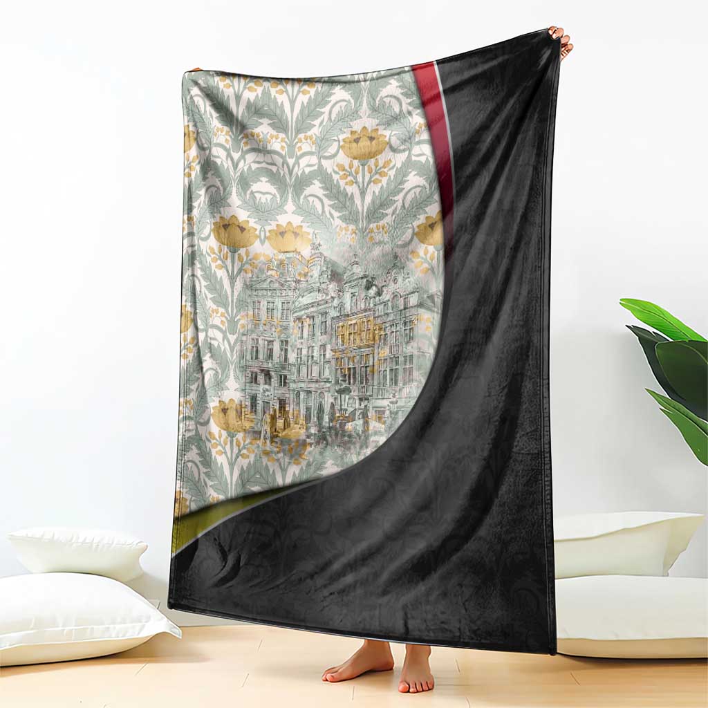 Belgium Blanket with Grand Place Brussels Art Nouveau Floral Spirit