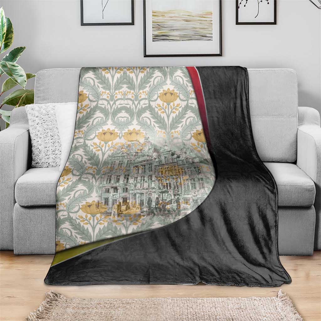 Belgium Blanket with Grand Place Brussels Art Nouveau Floral Spirit