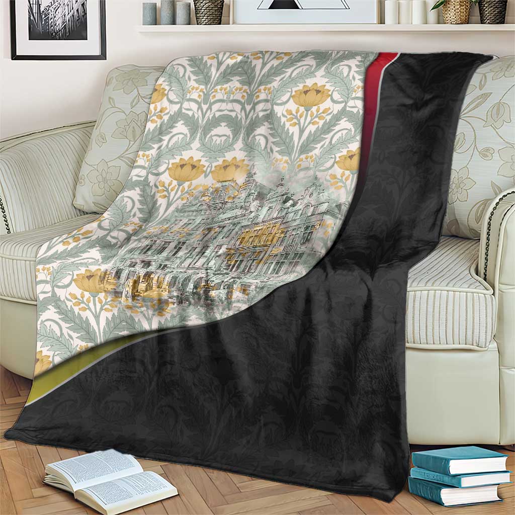 Belgium Blanket with Grand Place Brussels Art Nouveau Floral Spirit