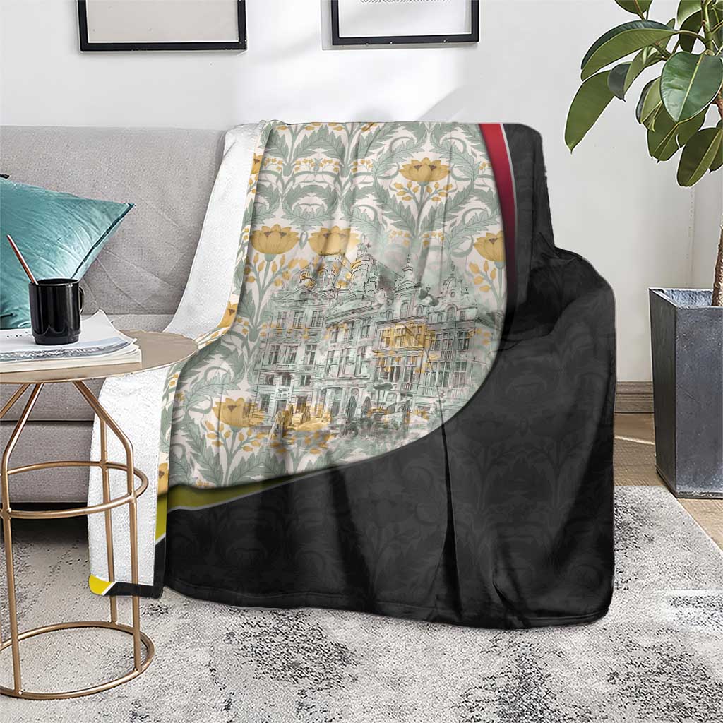Belgium Blanket with Grand Place Brussels Art Nouveau Floral Spirit