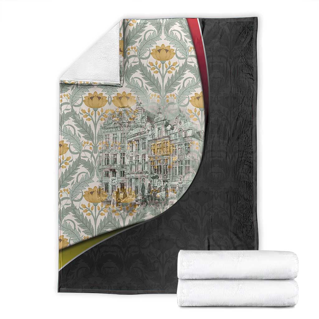 Belgium Blanket with Grand Place Brussels Art Nouveau Floral Spirit