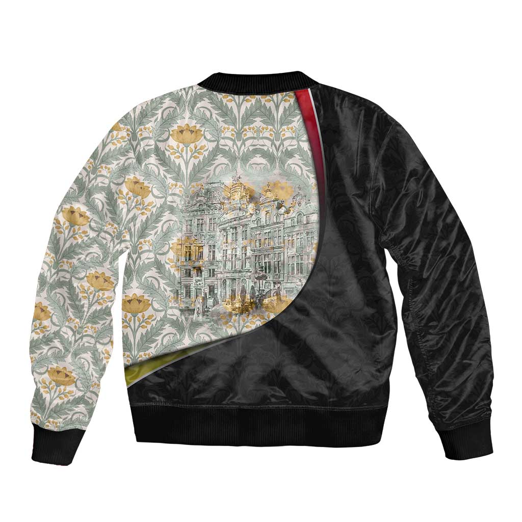 Belgium Bomber Jacket with Grand Place Brussels Art Nouveau Floral Spirit