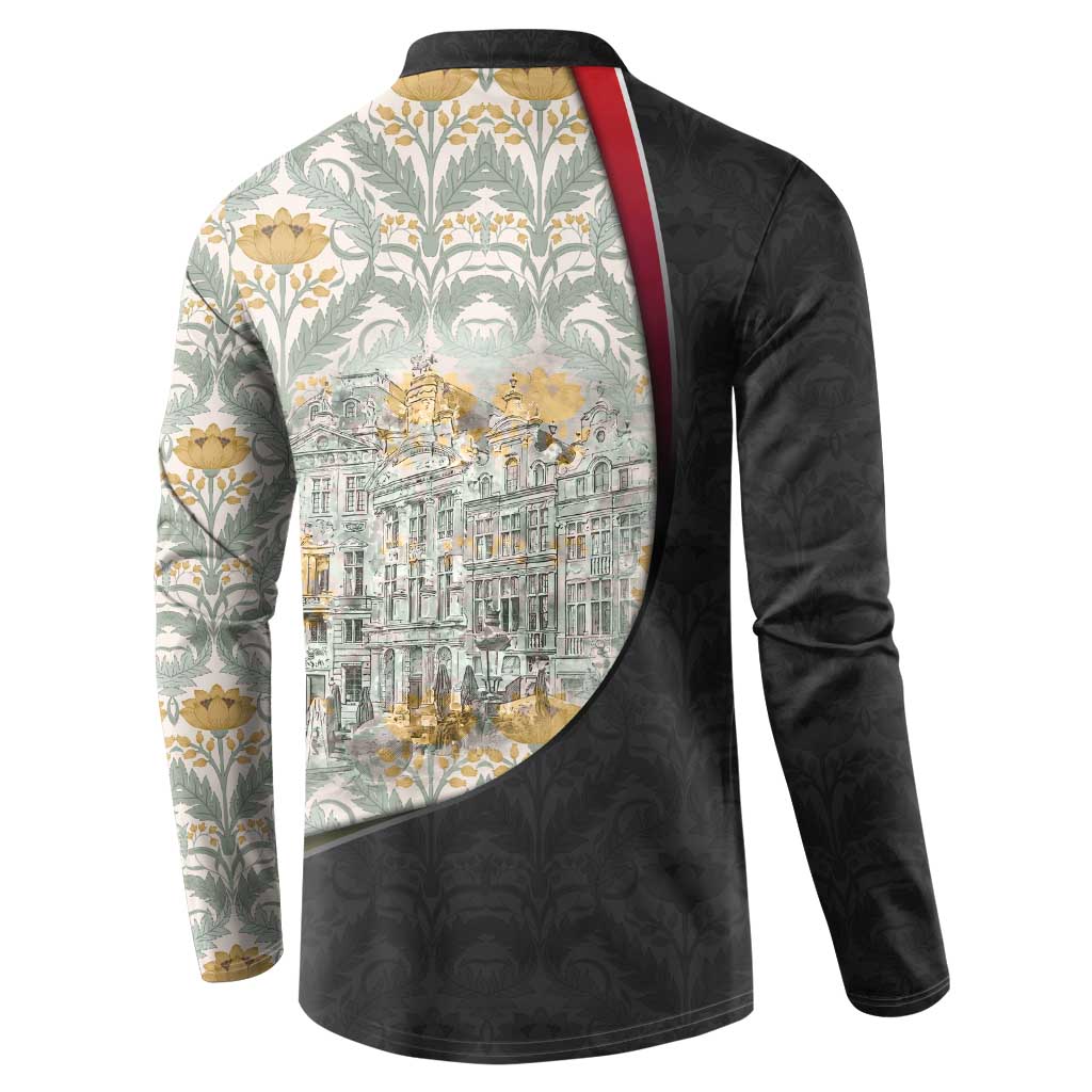 Belgium Button Sweatshirt with Grand Place Brussels Art Nouveau Floral Spirit