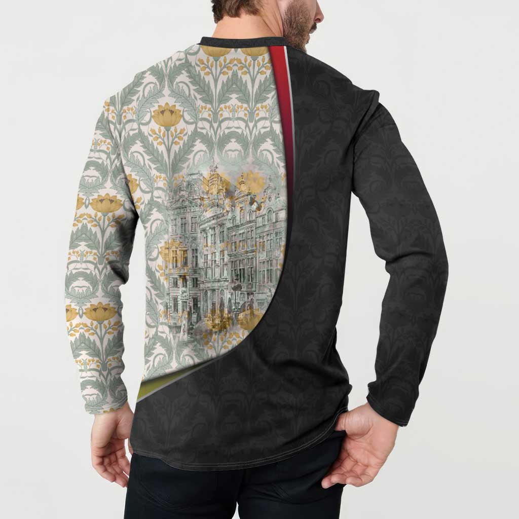 Belgium Button Sweatshirt with Grand Place Brussels Art Nouveau Floral Spirit