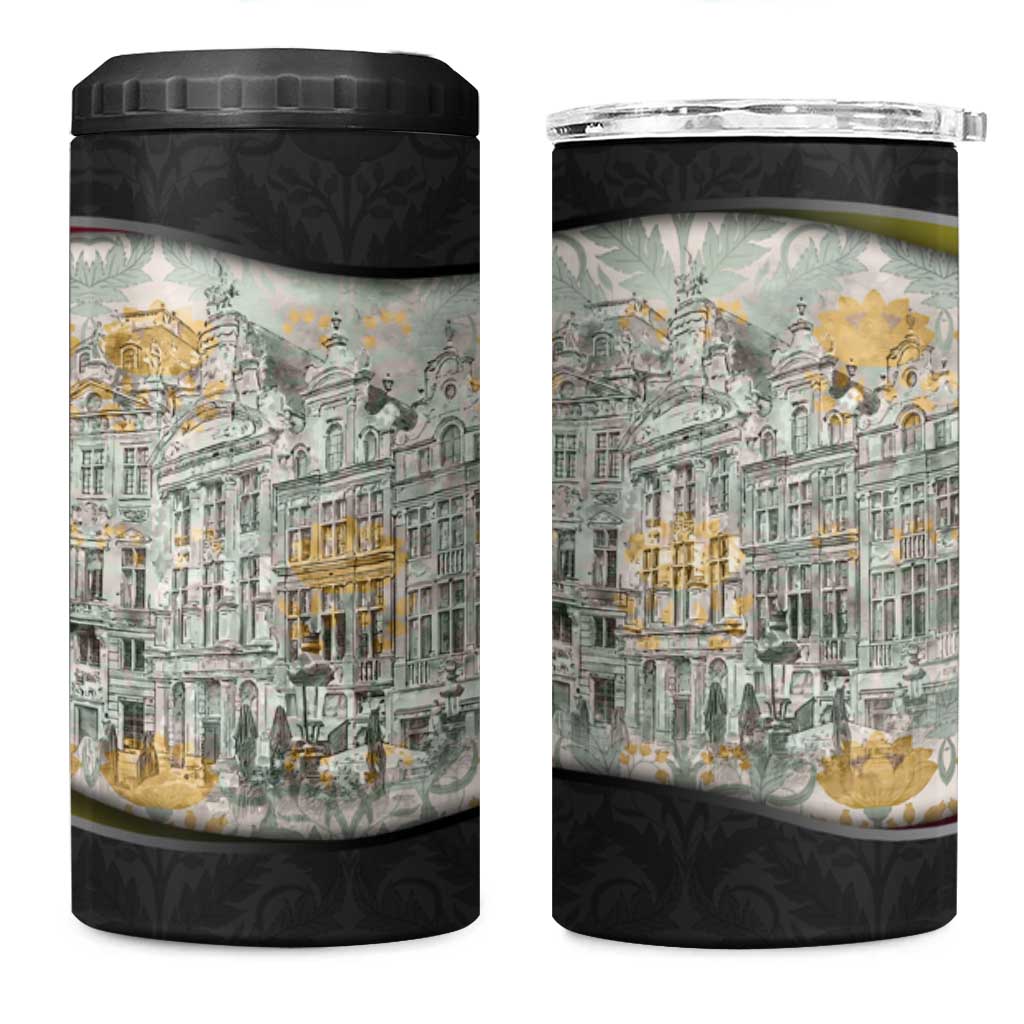 Belgium 4 in 1 Can Cooler Tumbler with Grand Place Brussels Art Nouveau Floral Spirit