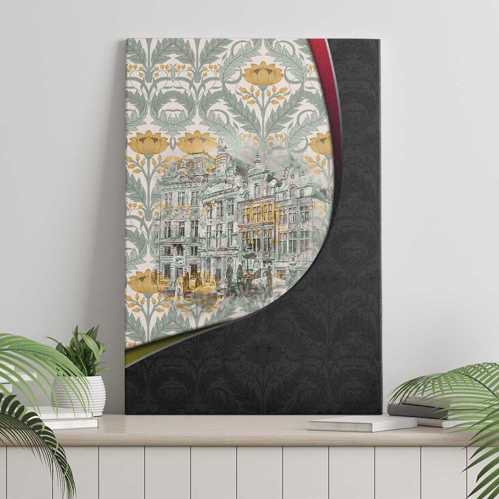 Belgium Canvas Wall Art with Grand Place Brussels Art Nouveau Floral Spirit