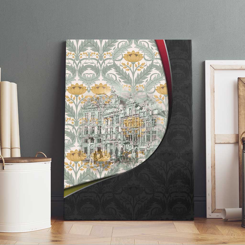 Belgium Canvas Wall Art with Grand Place Brussels Art Nouveau Floral Spirit
