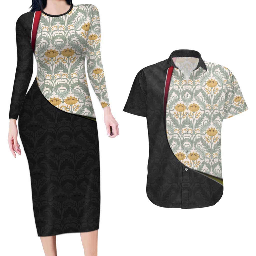 Belgium Couples Matching Long Sleeve Bodycon Dress and Hawaiian Shirt with Grand Place Brussels Art Nouveau Floral Spirit