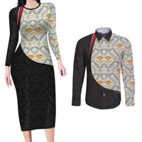 Belgium Couples Matching Long Sleeve Bodycon Dress and Long Sleeve Button Shirt with Grand Place Brussels Art Nouveau Floral Spirit