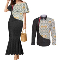 Belgium Couples Matching Mermaid Dress and Long Sleeve Button Shirt with Grand Place Brussels Art Nouveau Floral Spirit