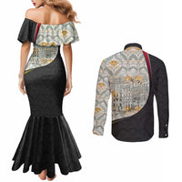 Belgium Couples Matching Mermaid Dress and Long Sleeve Button Shirt with Grand Place Brussels Art Nouveau Floral Spirit