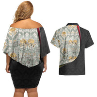 Belgium Couples Matching Off Shoulder Short Dress and Hawaiian Shirt with Grand Place Brussels Art Nouveau Floral Spirit