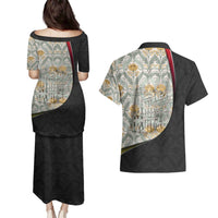 Belgium Couples Matching Puletasi and Hawaiian Shirt with Grand Place Brussels Art Nouveau Floral Spirit