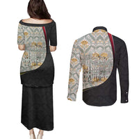 Belgium Couples Matching Puletasi and Long Sleeve Button Shirt with Grand Place Brussels Art Nouveau Floral Spirit
