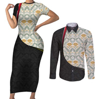 Belgium Couples Matching Short Sleeve Bodycon Dress and Long Sleeve Button Shirt with Grand Place Brussels Art Nouveau Floral Spirit