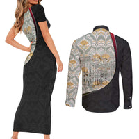 Belgium Couples Matching Short Sleeve Bodycon Dress and Long Sleeve Button Shirt with Grand Place Brussels Art Nouveau Floral Spirit