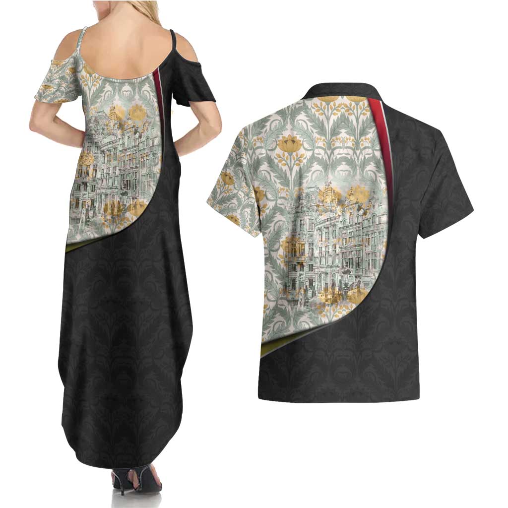 Belgium Couples Matching Summer Maxi Dress and Hawaiian Shirt with Grand Place Brussels Art Nouveau Floral Spirit