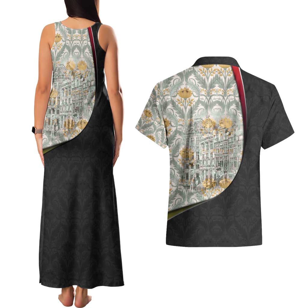 Belgium Couples Matching Tank Maxi Dress and Hawaiian Shirt with Grand Place Brussels Art Nouveau Floral Spirit