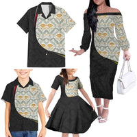 Belgium Family Matching Off The Shoulder Long Sleeve Dress and Hawaiian Shirt with Grand Place Brussels Art Nouveau Floral Spirit