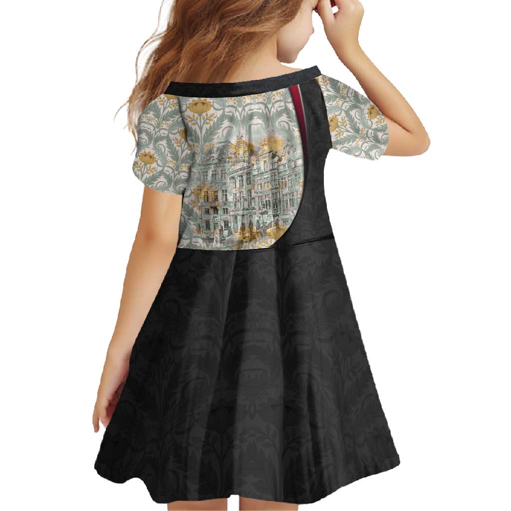 Belgium Family Matching Off Shoulder Maxi Dress and Hawaiian Shirt with Grand Place Brussels Art Nouveau Floral Spirit