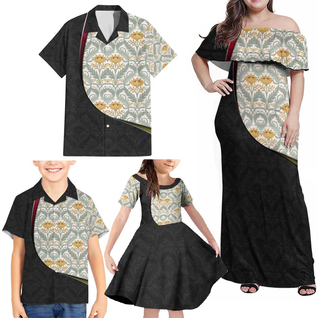 Belgium Family Matching Off Shoulder Maxi Dress and Hawaiian Shirt with Grand Place Brussels Art Nouveau Floral Spirit