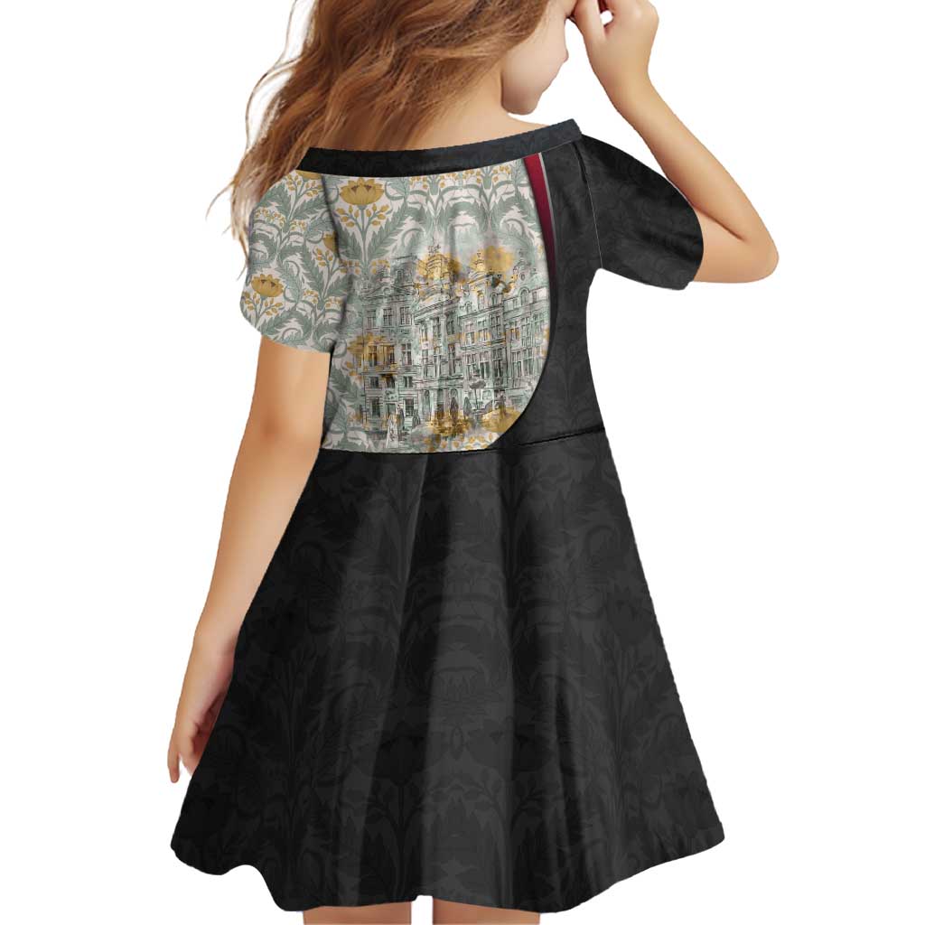 Belgium Family Matching Off Shoulder Short Dress and Hawaiian Shirt with Grand Place Brussels Art Nouveau Floral Spirit