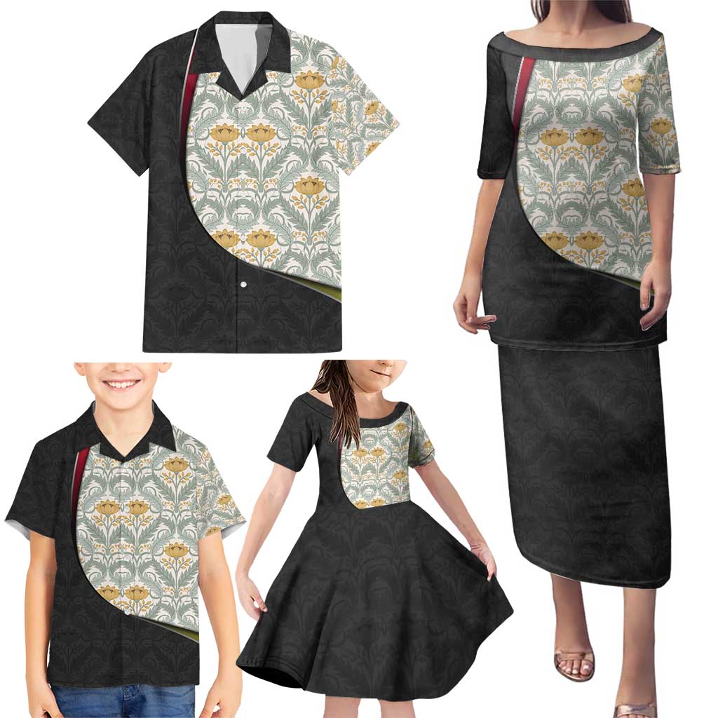 Belgium Family Matching Puletasi and Hawaiian Shirt with Grand Place Brussels Art Nouveau Floral Spirit