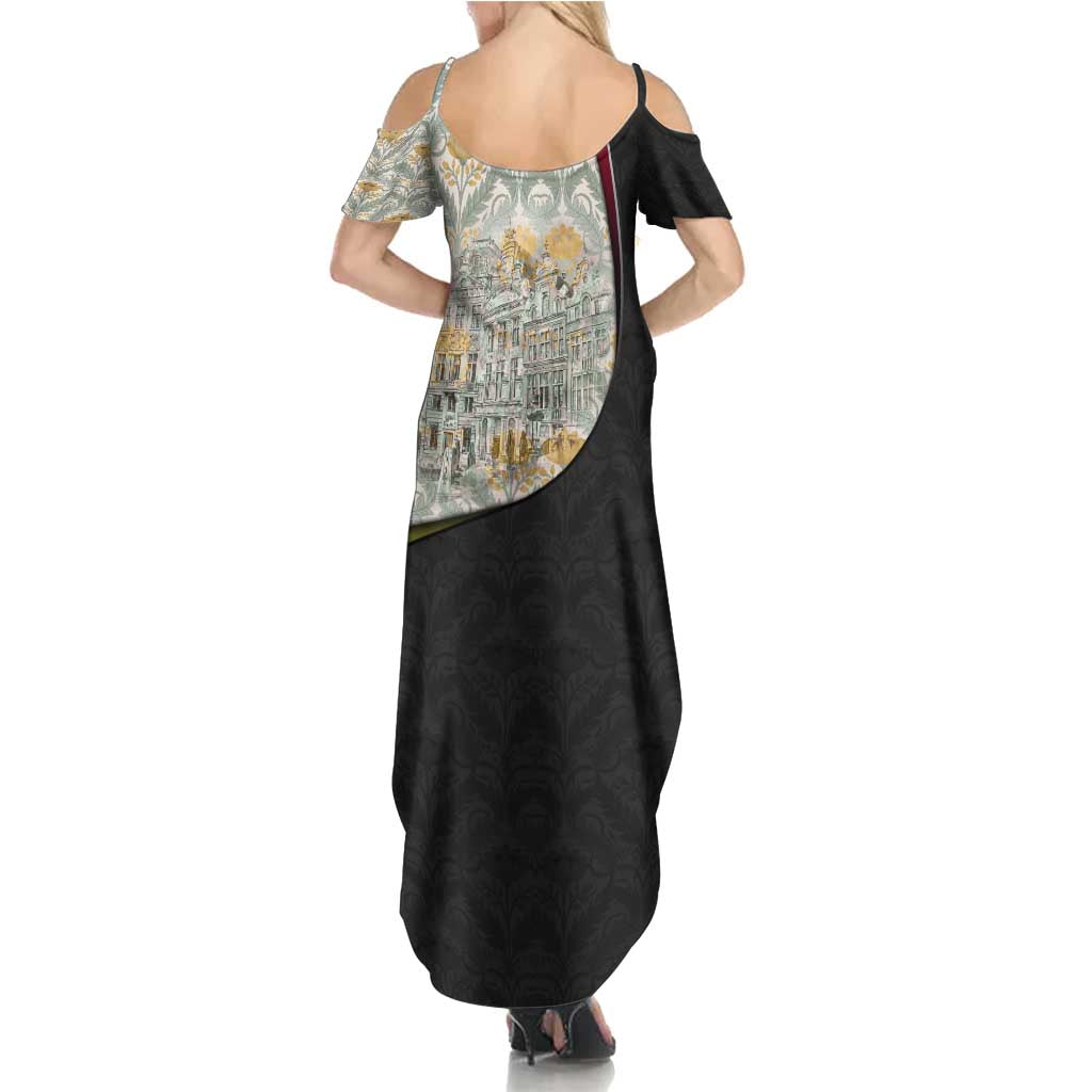 Belgium Family Matching Summer Maxi Dress and Hawaiian Shirt with Grand Place Brussels Art Nouveau Floral Spirit