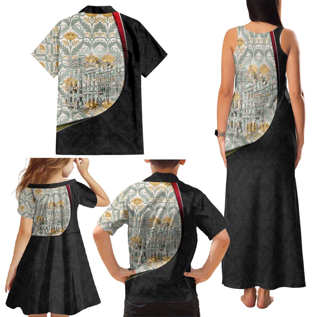 Belgium Family Matching Tank Maxi Dress and Hawaiian Shirt with Grand Place Brussels Art Nouveau Floral Spirit