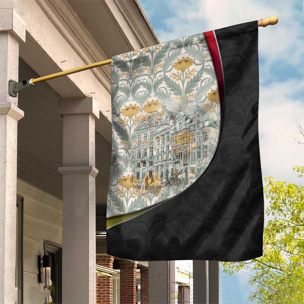 Belgium Garden Flag with Grand Place Brussels Art Nouveau Floral Spirit