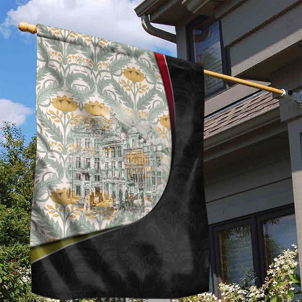 Belgium Garden Flag with Grand Place Brussels Art Nouveau Floral Spirit