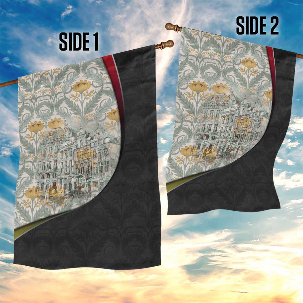 Belgium Garden Flag with Grand Place Brussels Art Nouveau Floral Spirit