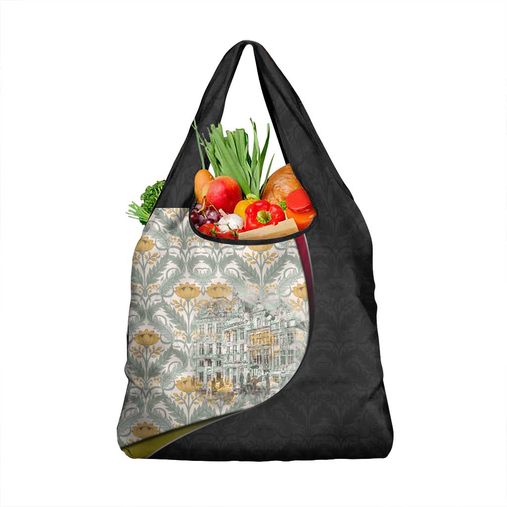 Belgium Grocery Bag with Grand Place Brussels Art Nouveau Floral Spirit